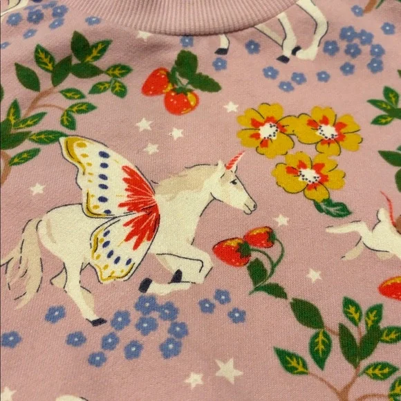 VGUC Mini Boden Printed Relaxed Sweatshirt Vintage Pink Enchanted Unicorn Sz 5/6 - Picture 3 of 8
